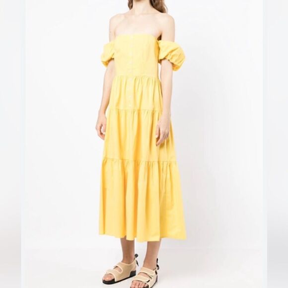 STAUD Elio Cotton Poplin Off-The-Shoulder Midi Dress Yellow size 2 - Picture 2 of 11